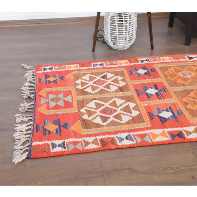 1970s Vintage Turkish Hand-Knotted Wool Cotton Red Runner Rug 96x320