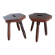 2 wooden tripod stools