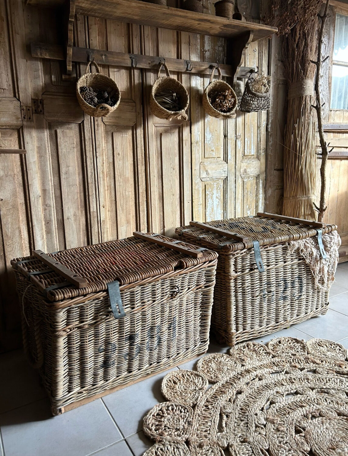 Old wicker moving trunk