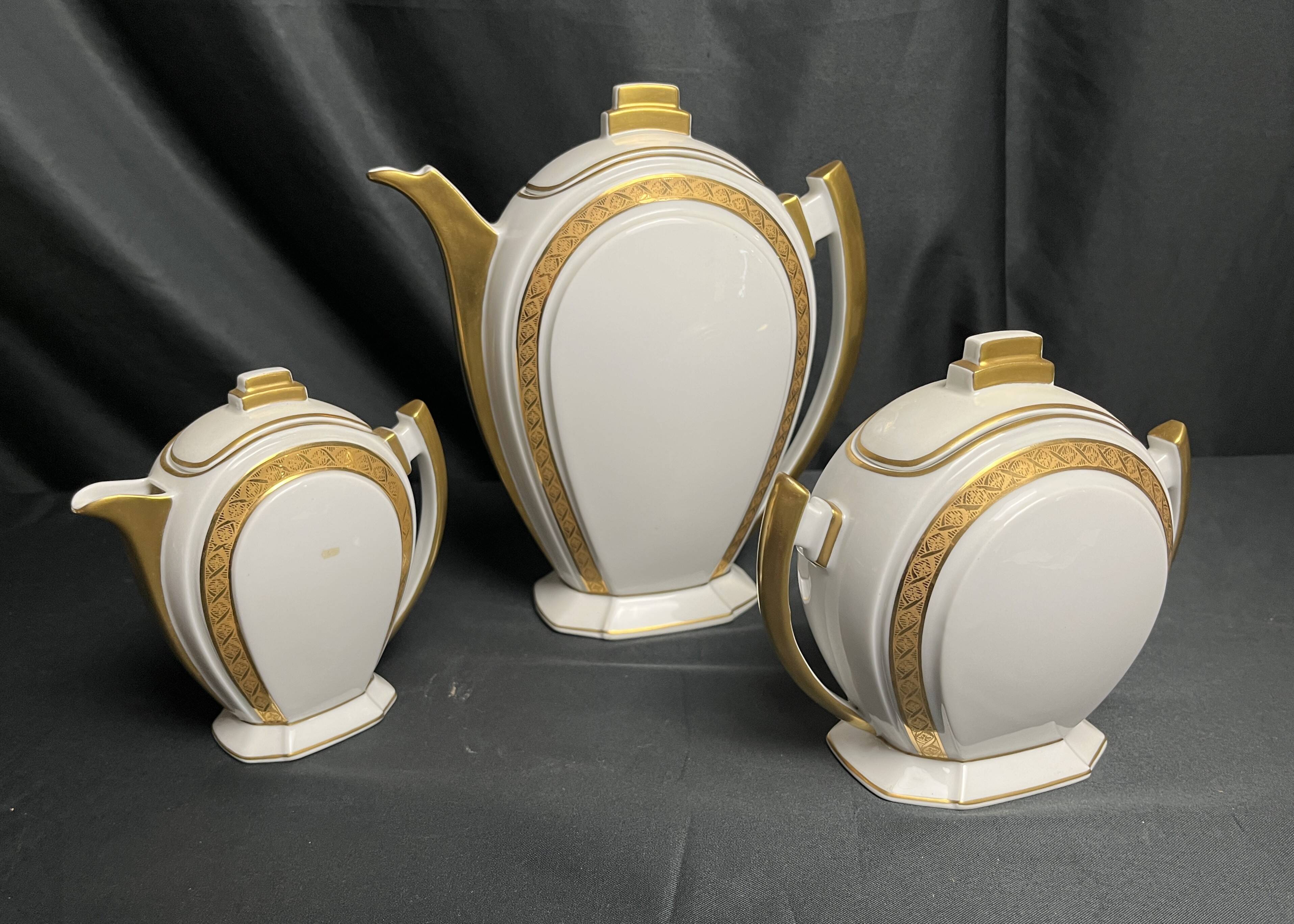 Art Deco, 9-piece Limoges porcelain coffee service circa 1930