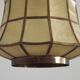 French Vintage Capiz Shell Hanging Pendant Light in Brass Metal and Copper
