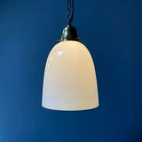 High opaline glass pendant lamp with brass fixture