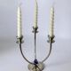 Art deco candlestick in stainless steel, 3 flames and blue stones, Spain, circa 1970s