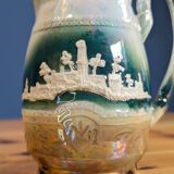 Ancien Pichet Cruche Altehburg Saxony Faïence Allemande Numérotée 1206E Village