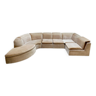 Vintage modular velvet sofa beige crème 'Teddy'