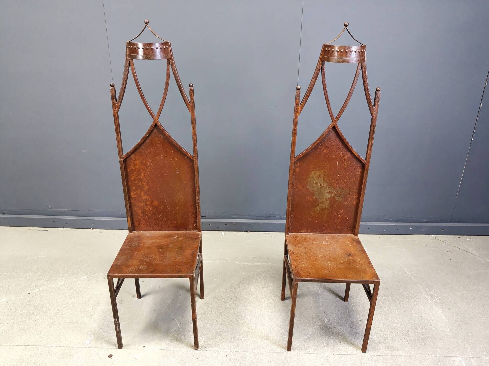 Pair of gothic french high back side chairs, 1960s