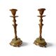 Pair of neoclassical candle holders in gilded bronze and green onyx, bust of