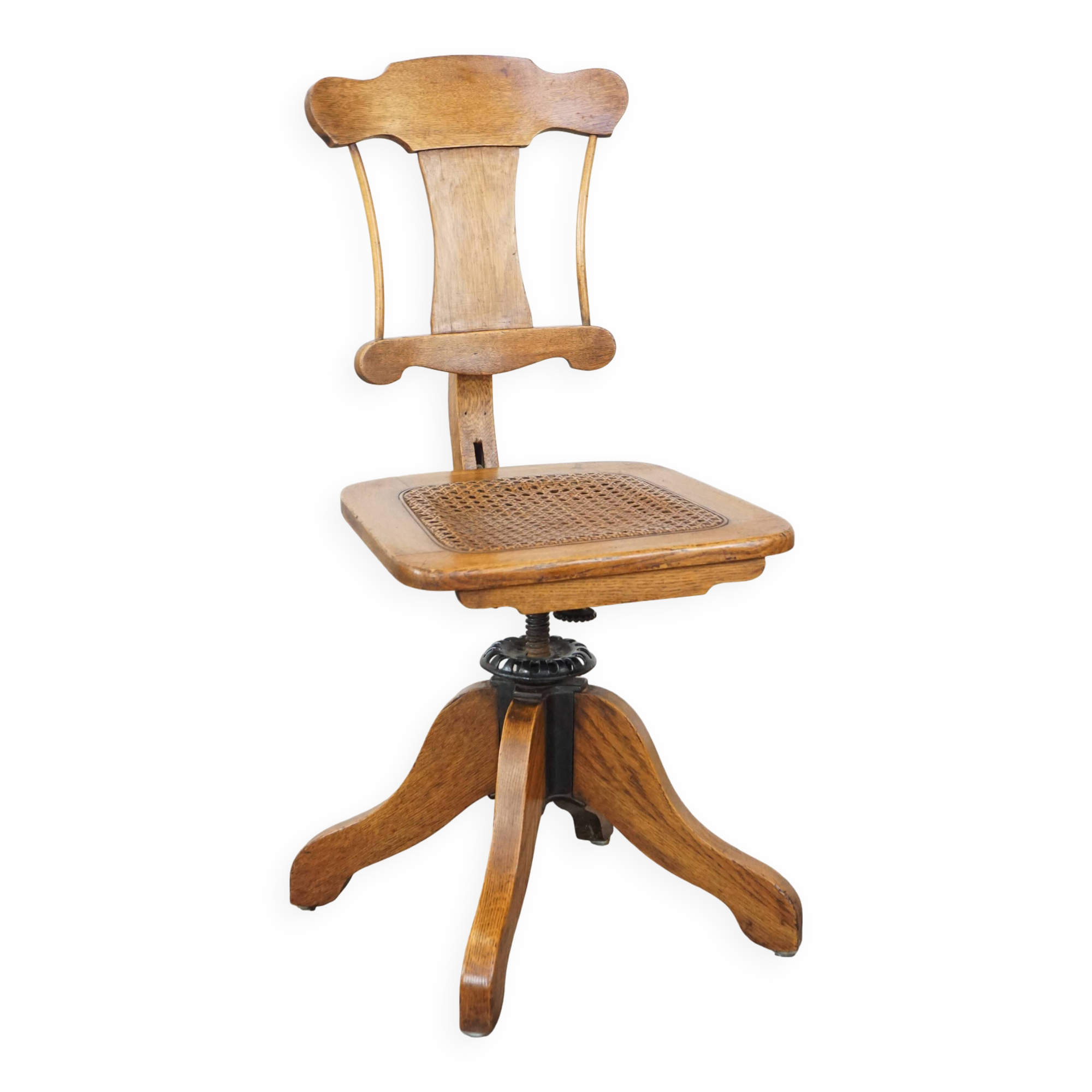 Antique late 19th century English office chair with reclining backrest and height adjustable