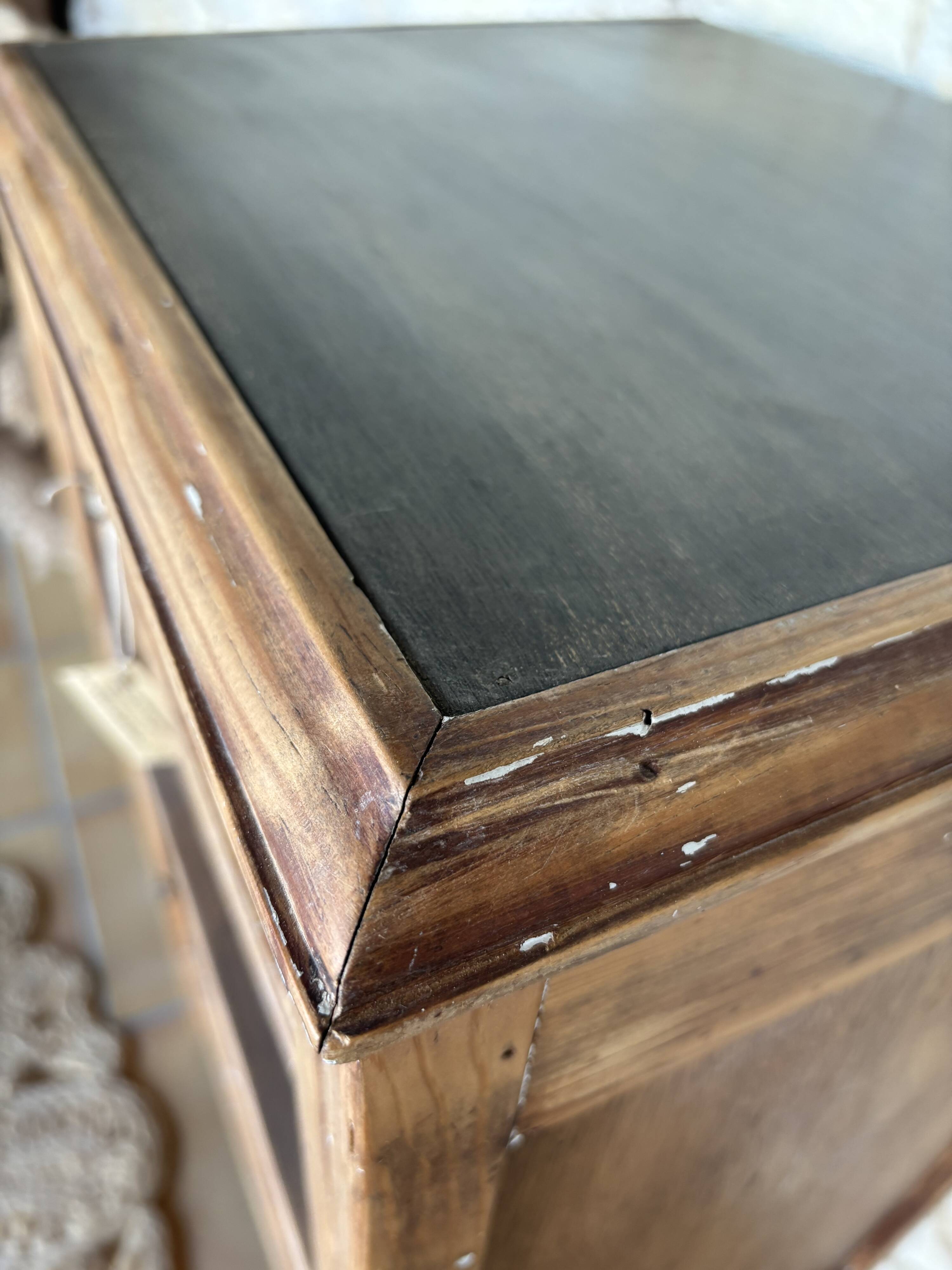 Bedside table and its original patina or small accent piece.