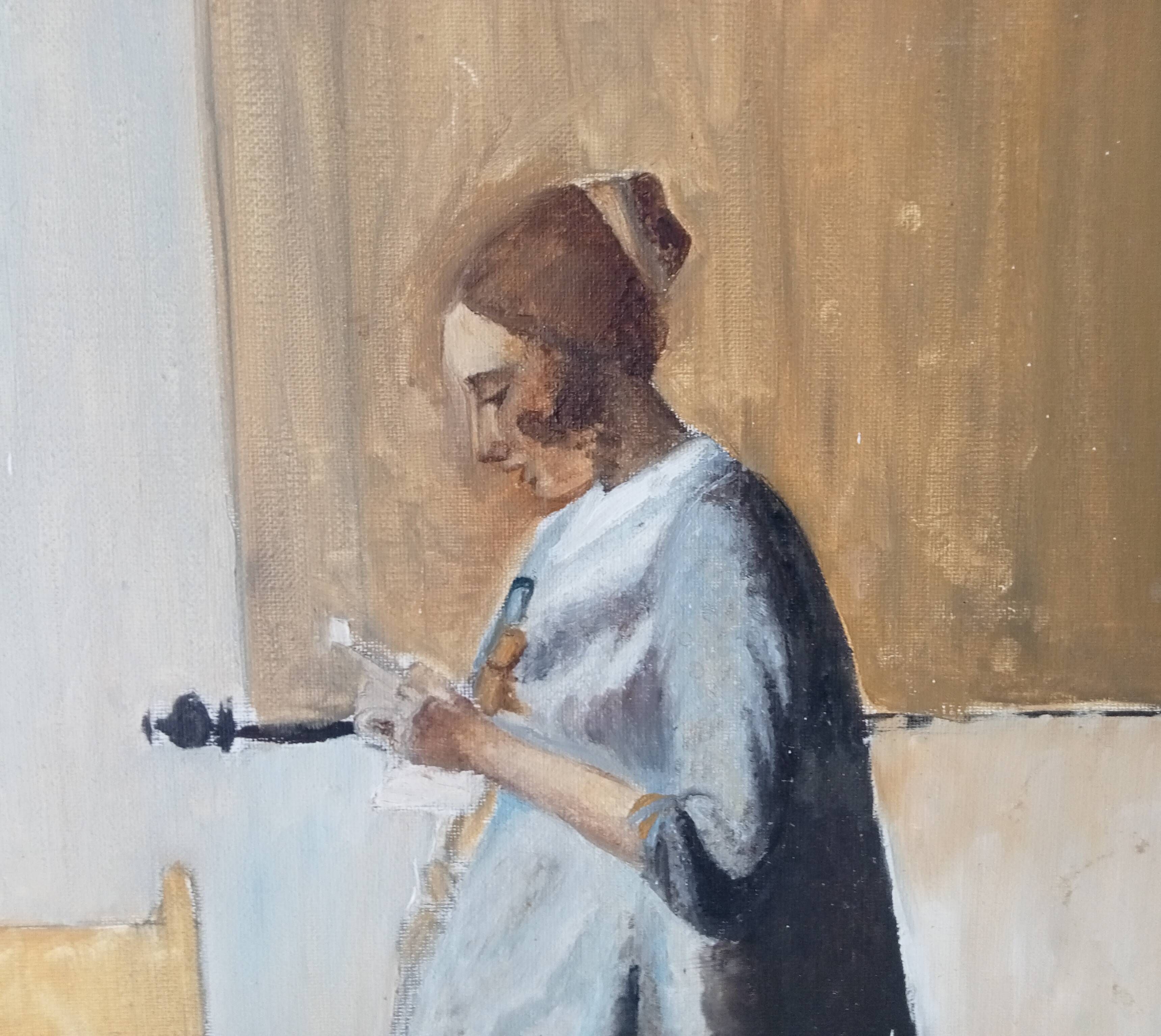 Oil on canvas "Woman in Blue Reading a Letter" after Vermeer
