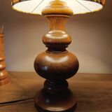 turned oak table lamp, seventies floral lampshade
