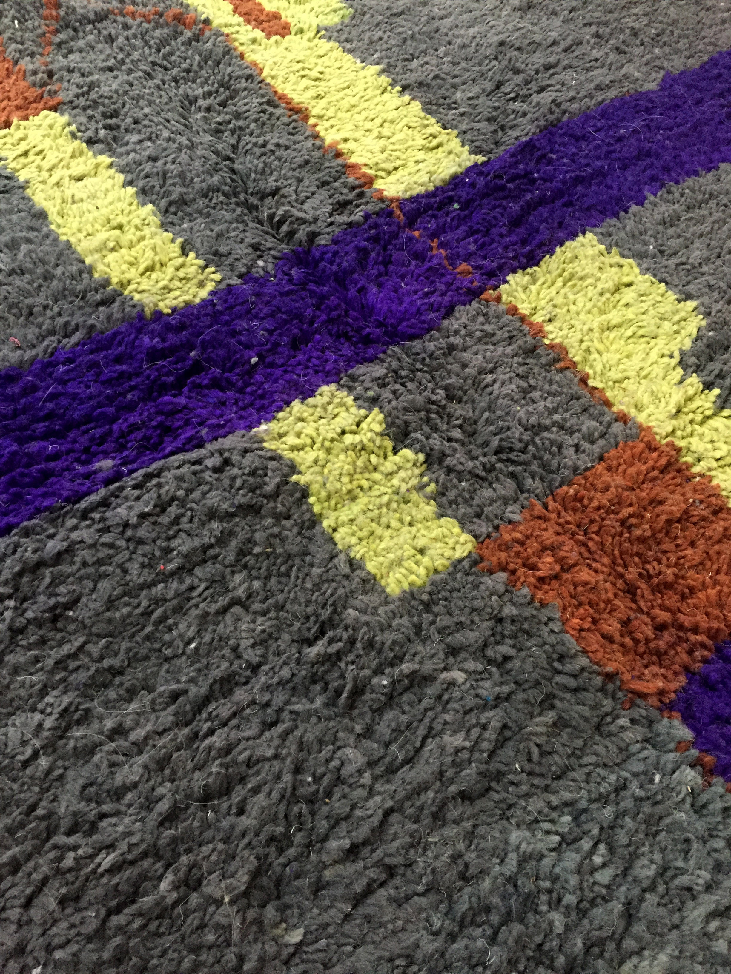 Moroccan Berber carpet Boujaad grey with colorful patterns 240x156cm