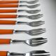 Set of 12 orange dessert forks in Bakelite and Tinplate 60s-70s