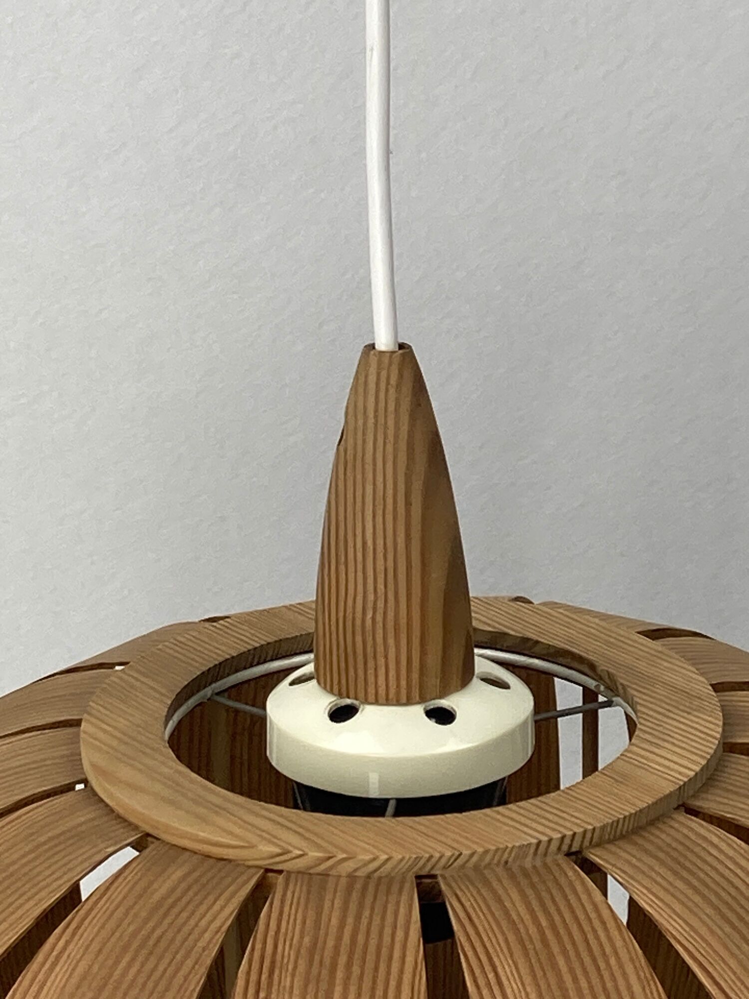 Scandinavian UFO Mushroom Pendants in Wood Veneer, 1970s