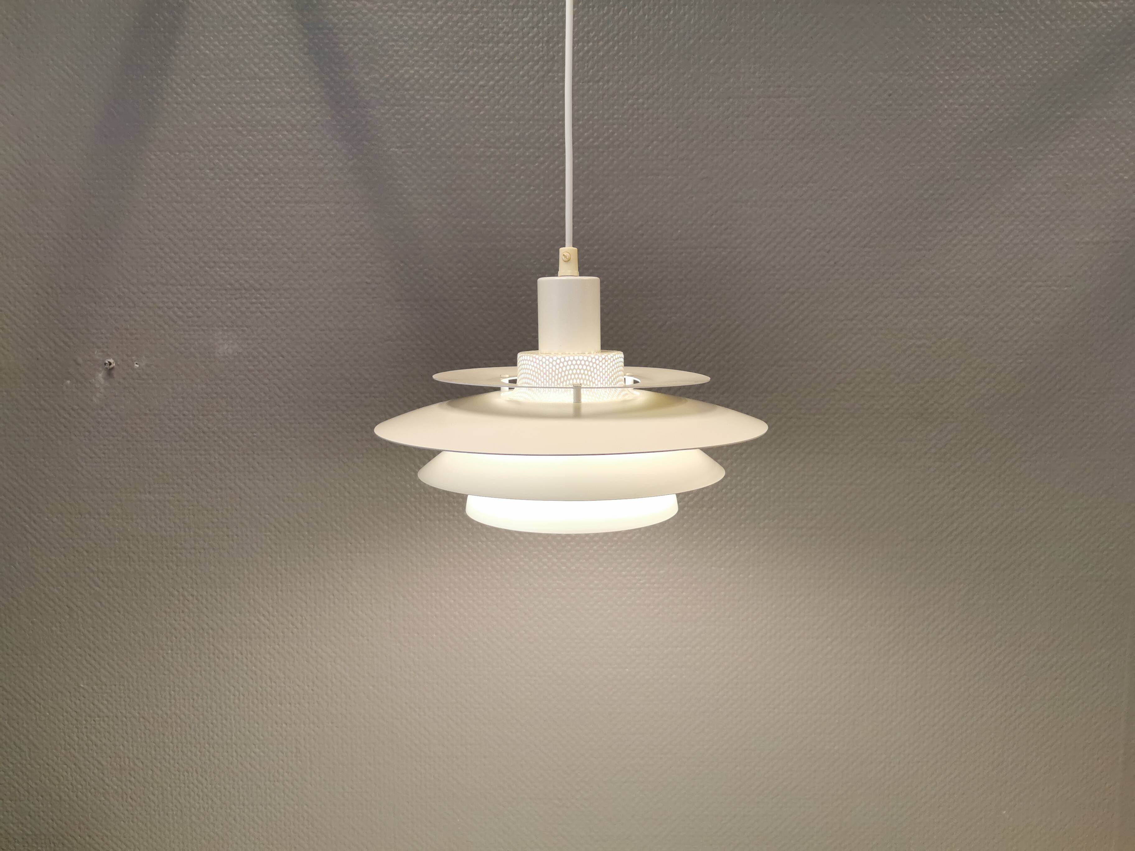 Jeka hanging lamp model 8031-P, in original white lacquer.