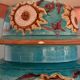 Large Chinese ceramic lamp, 20th century, floral decoration, original lampshade
