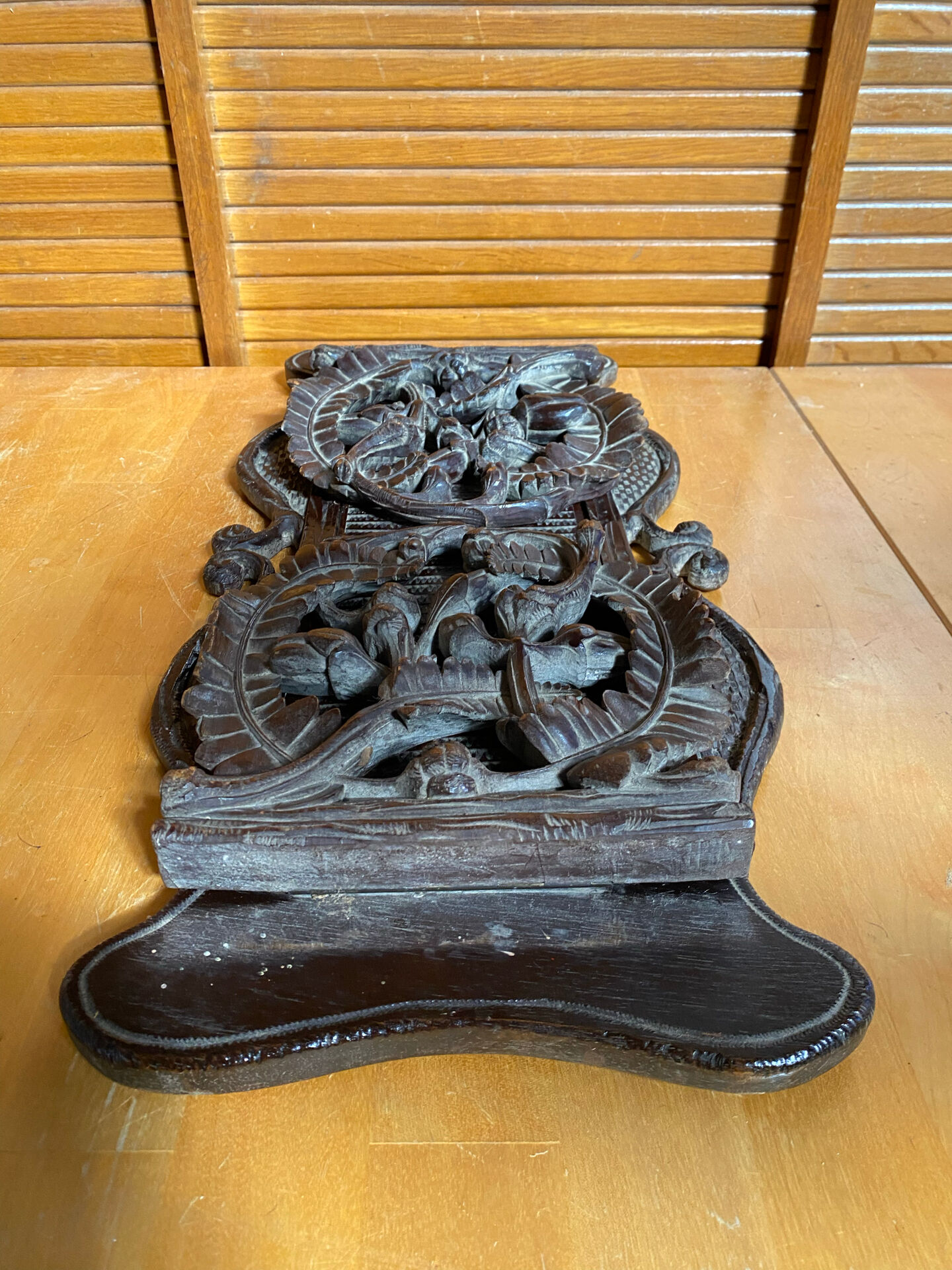 Antique Expandable Bookcase Carved Wood with Floral Motif Vintage #E3