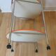 Pedestal table, vintage service on wheels, orange and white