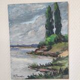 Riverside landscape painting (signed Chevalier)