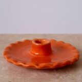 Orange ceramic candle holder serrated plate
