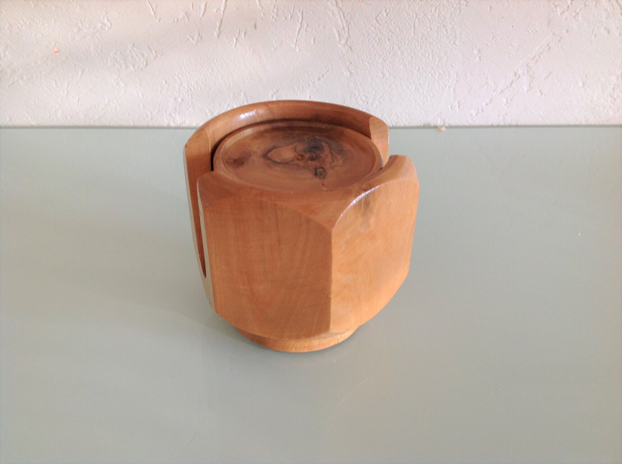 Set of six olive coasters / vintage 60s-70s