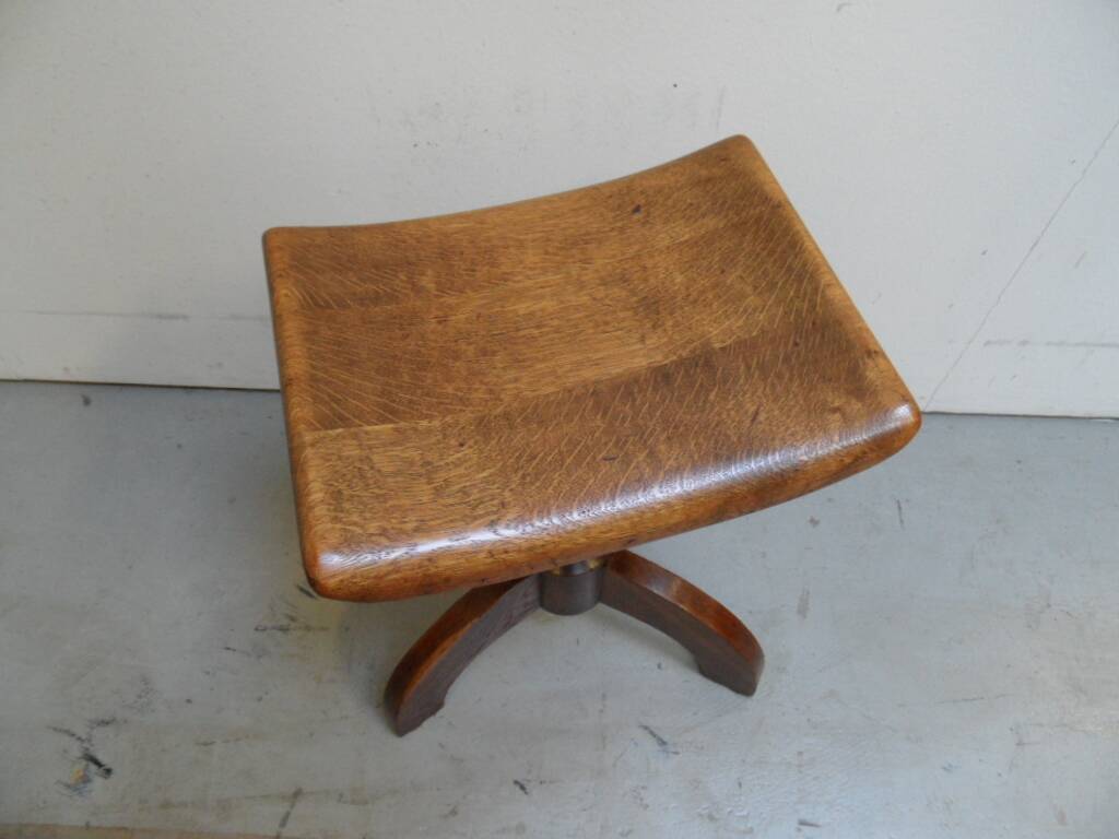 Tabouret de piano vintage en chêne des années 1930