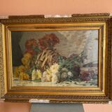 STILL LIFE BOUQUET OF DAHLIAS OIL PAINTING SIGNED MARIUS DALON EARLY 20TH CENTURY