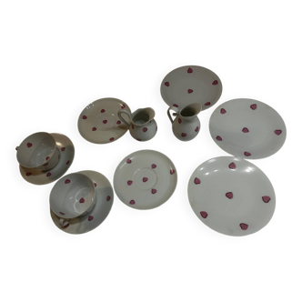 Breakfast Service D. Porthault Limoges Pink Hearts 10 Pcs