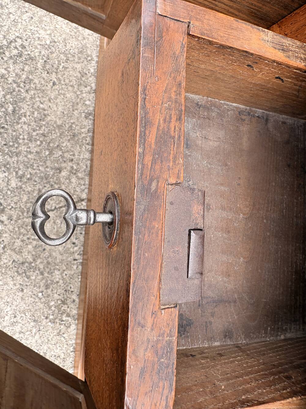 Two-body oak sideboard, circa 1890 — antique glasses and assembly
