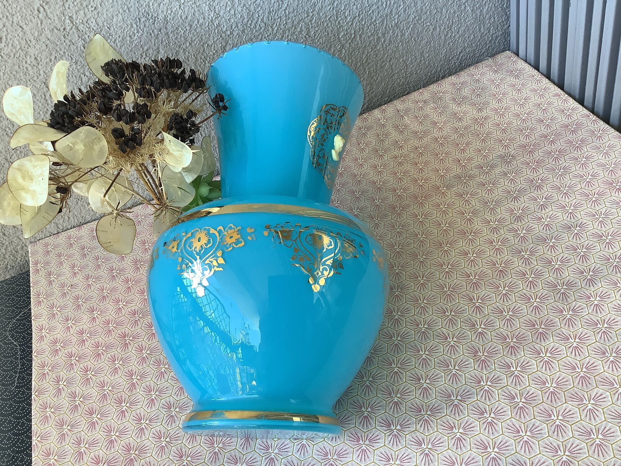 Florentine blue opaline vase Italy - Mid Century