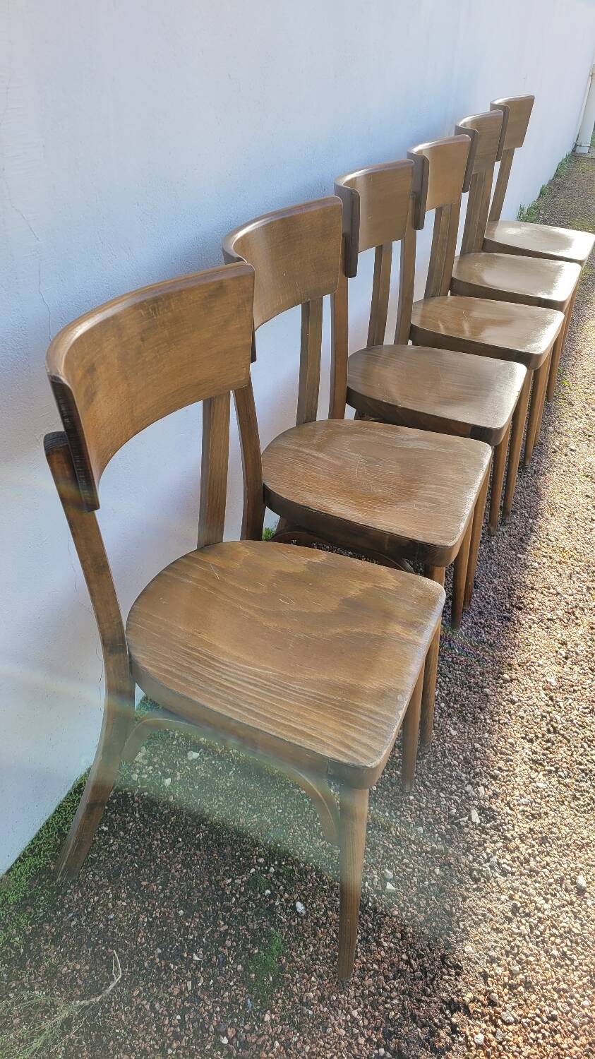 Series of 6 vintage old restaurant bistro chairs - 1950s
