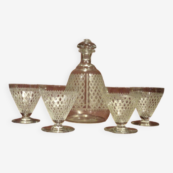 Baccarat carafe + 4 verres cristal gravé modèle Alhambra - Bruxelles signé