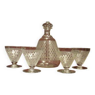 Baccarat carafe + 4 verres cristal gravé modèle Alhambra - Bruxelles signé