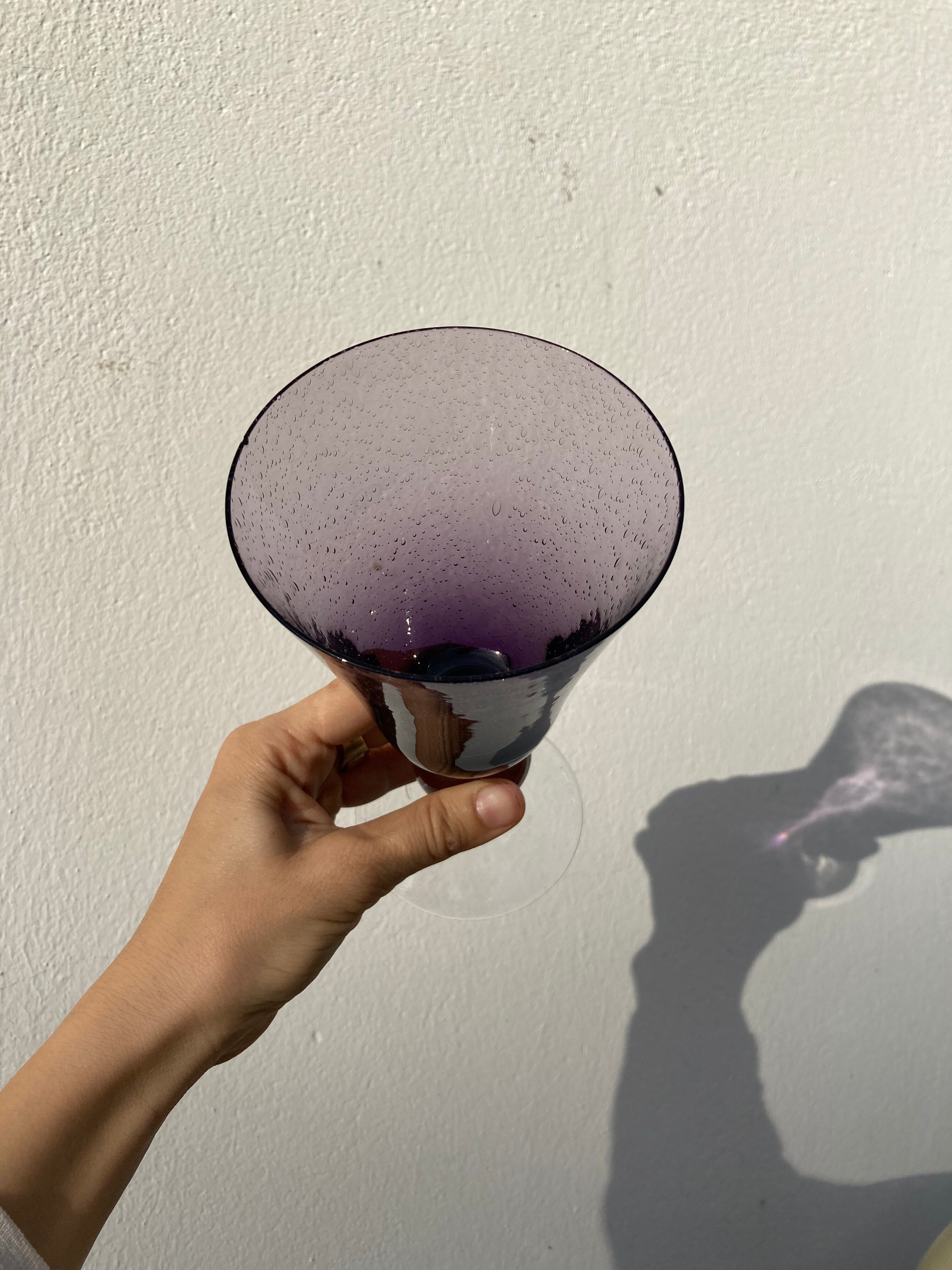 Trio of purple stemmed glasses Biot bubbled