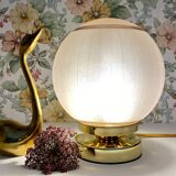 Lampe à poser globe vintage art déco en verre granité rose