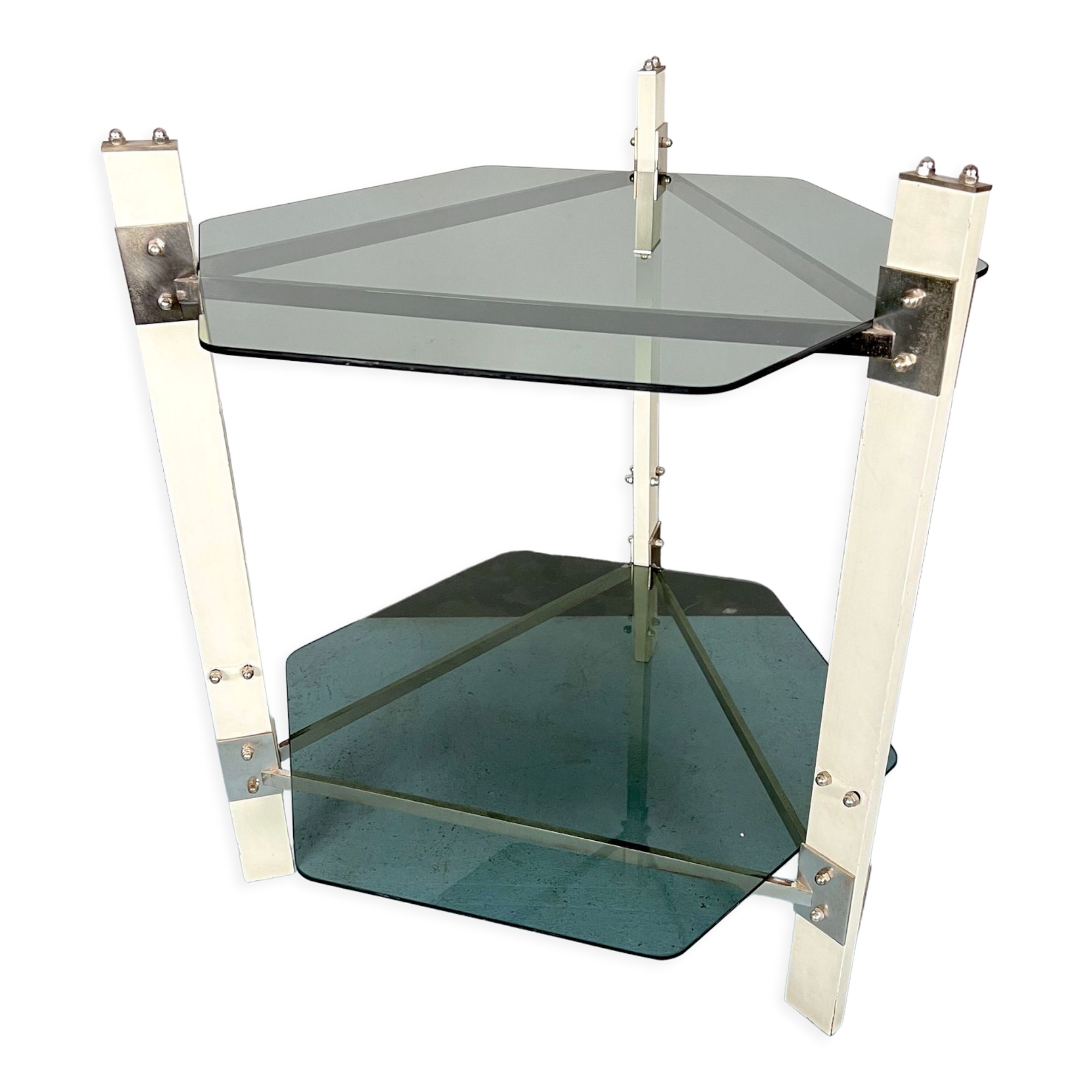 Vintage wood and smoked glass side tablep, Italy 1970s