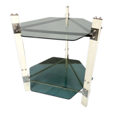 Table d’appoint vintage en bois et verre fumé, Italie des années 1970