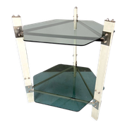 Vintage wood and smoked glass side tablep, Italy 1970s