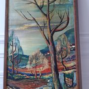 Oil painting on canvas landscape expressionist trees 30-40s signed