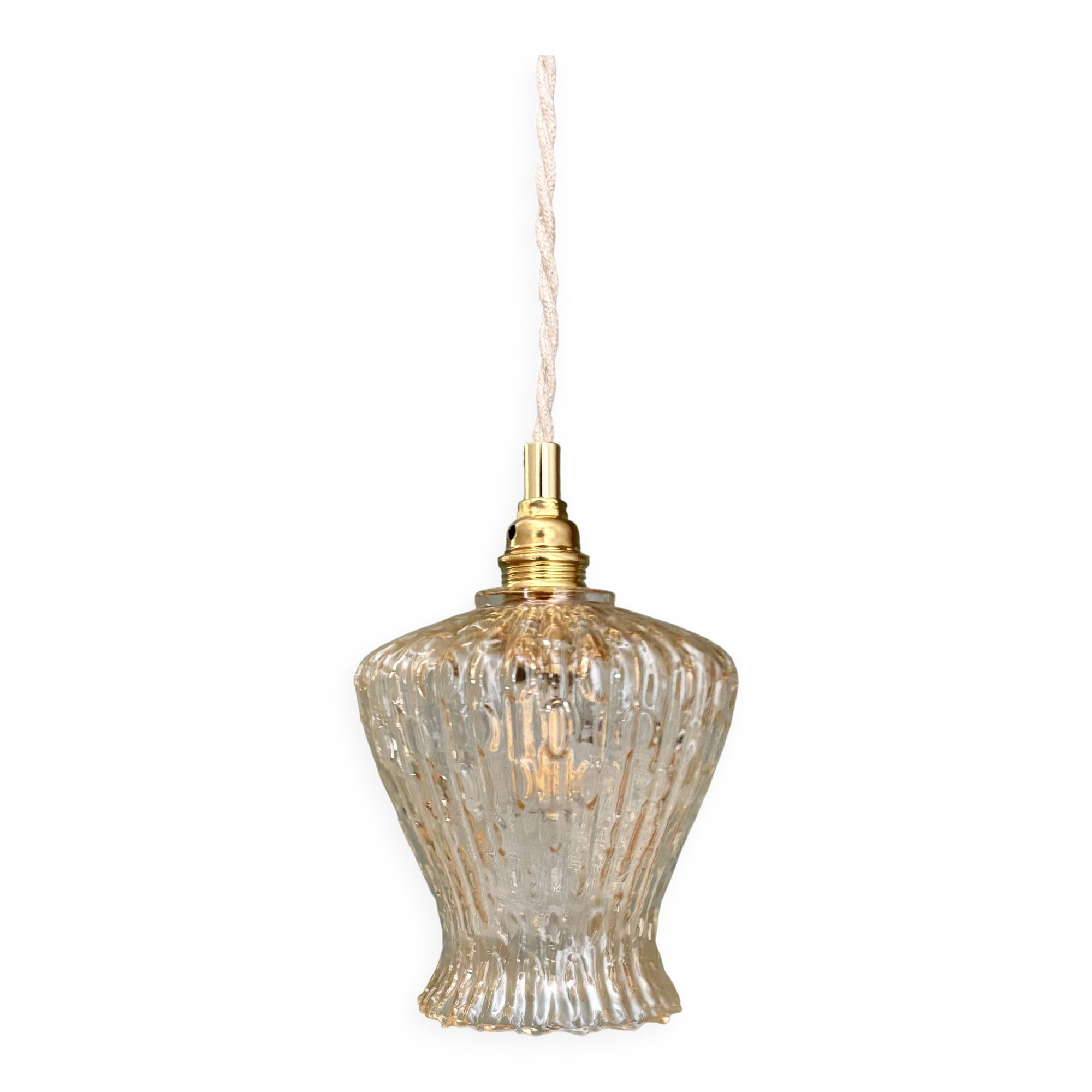 Vintage tulip pendant light in amber glass