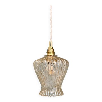 Suspension tulipe vintage en verre ambré