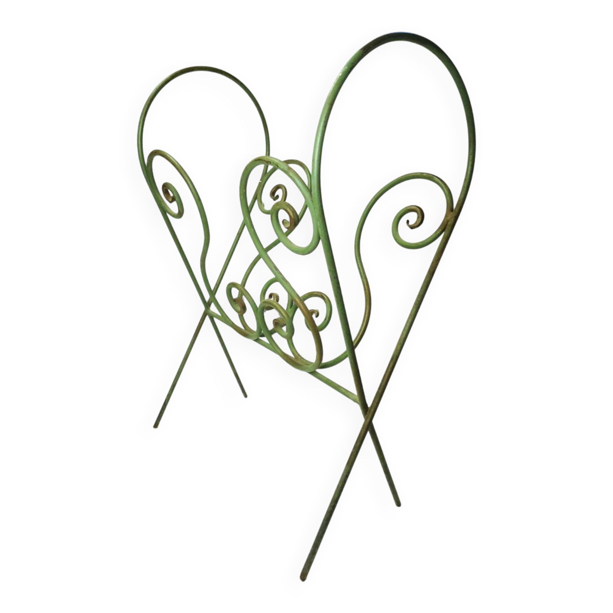 Vintage wrought iron magazine rack – handcrafted scrolls –
