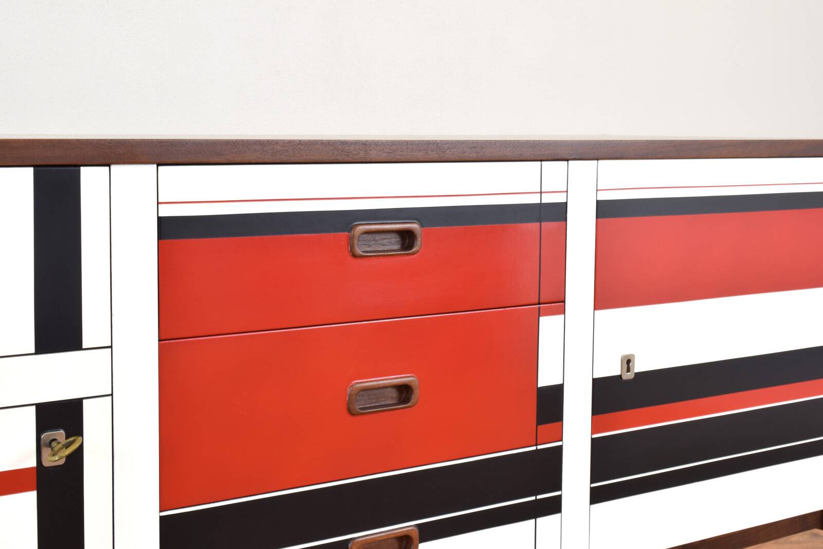 Mid-Century Walnut Sideboard with Hand-Painted Pattern, 1960s.