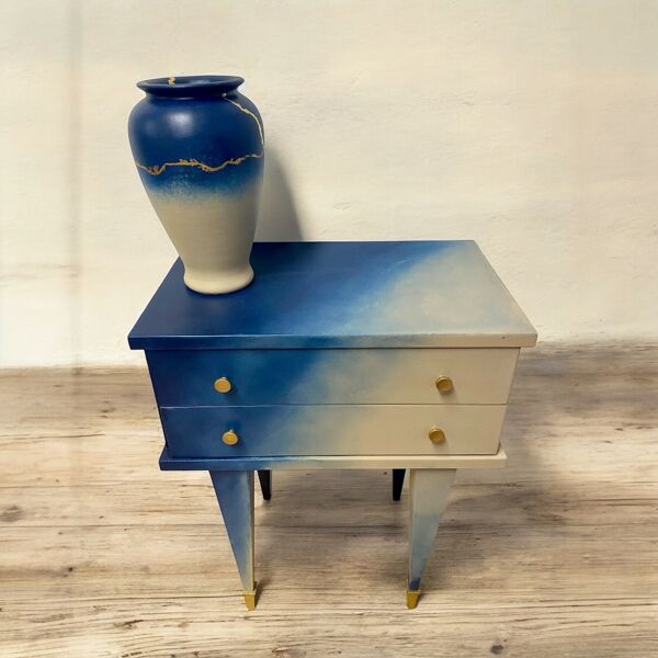 Chevet tie and dye bleu marine et beige