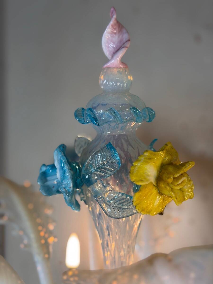 Multicoloured Venetian glass girandole from Murano with a dominant opaline blue, circa 1930.