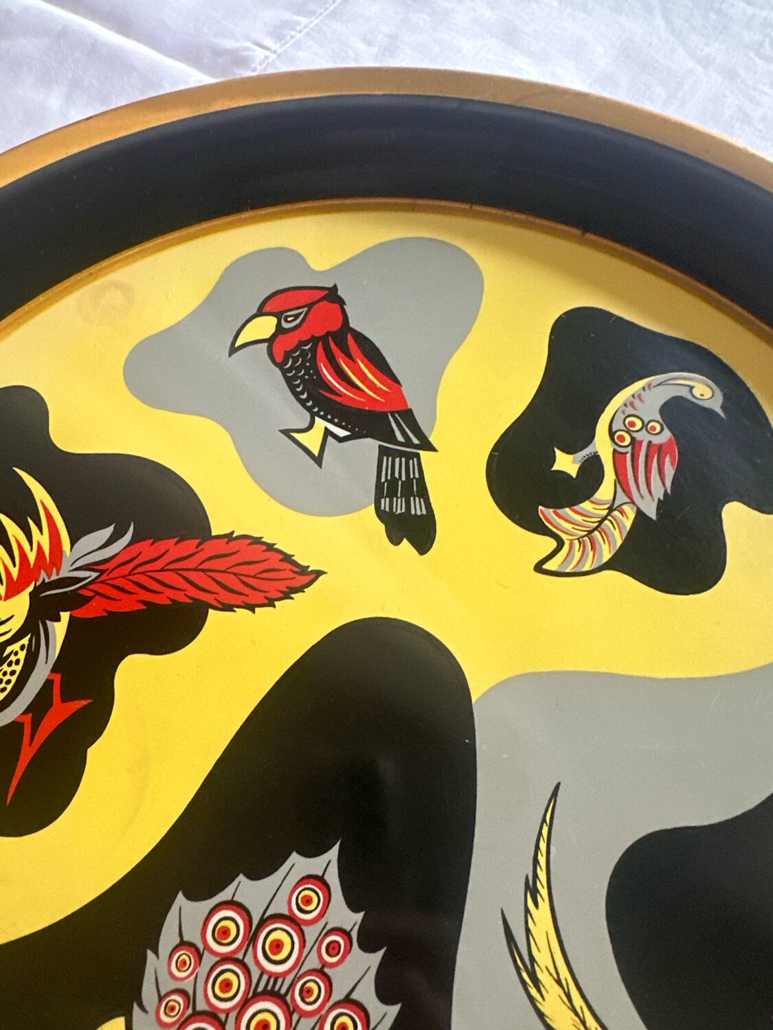 Round Vintage 1950s Tin Plate painted in the Style of Jean
