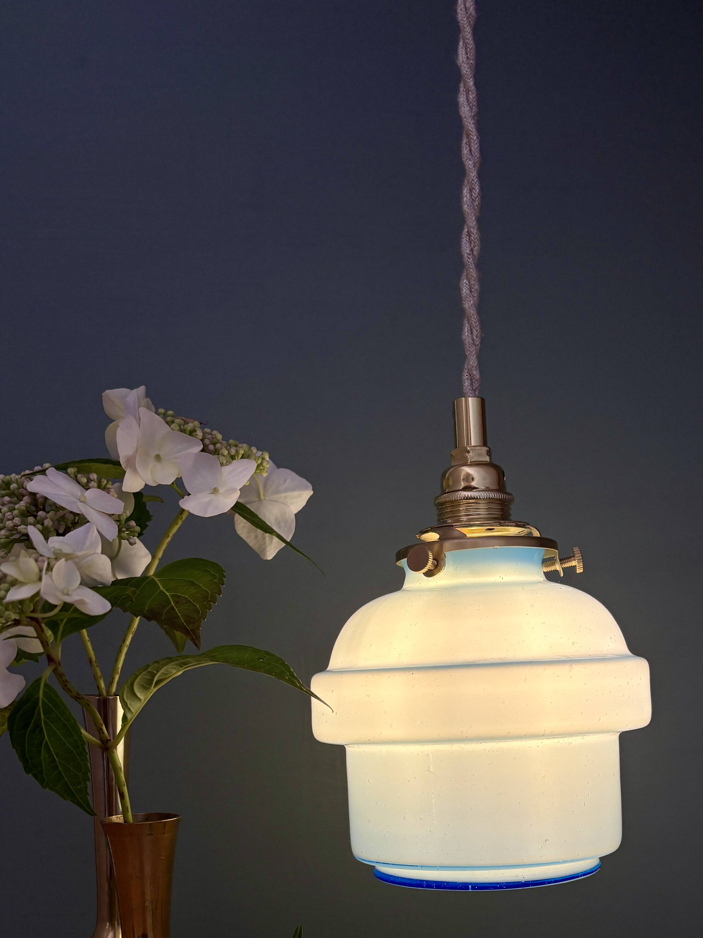 Vintage blue opaline globe pendant light