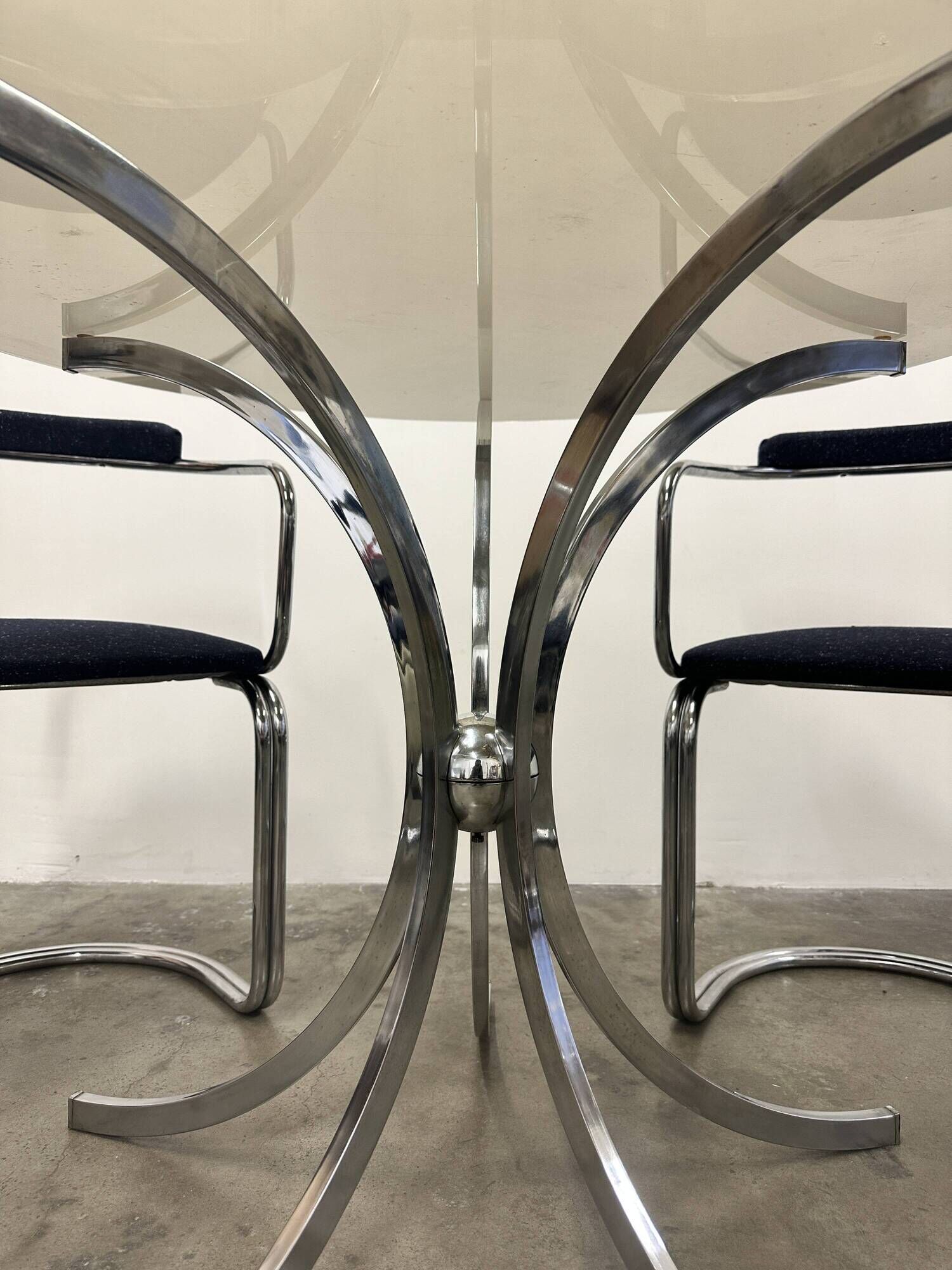 Vintage Space Age coffee table in chromed metal and smoked glass