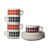 Tasses vintage années 70 décor carrés Pop Polka