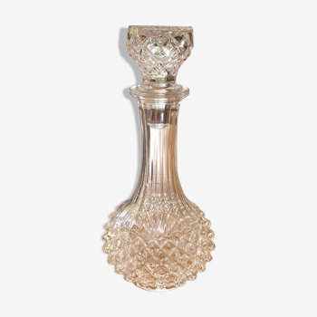 Glass whisky decanter pointed with diamonds and glass stoppers